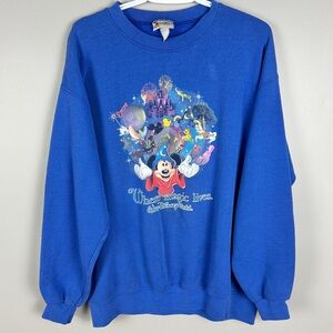 VINTAGE Walt Disney‎ World Graphic Sweatshirt Blue Size Large Mickey Mouse